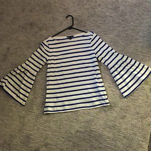 Blue and white striped bell sleeve top